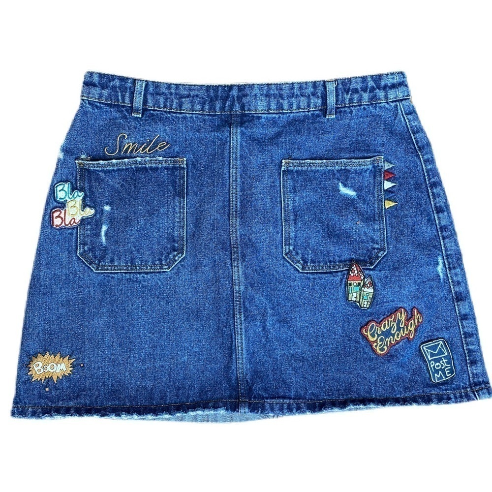 Zara Distressed Denim Skirt Medium Wash